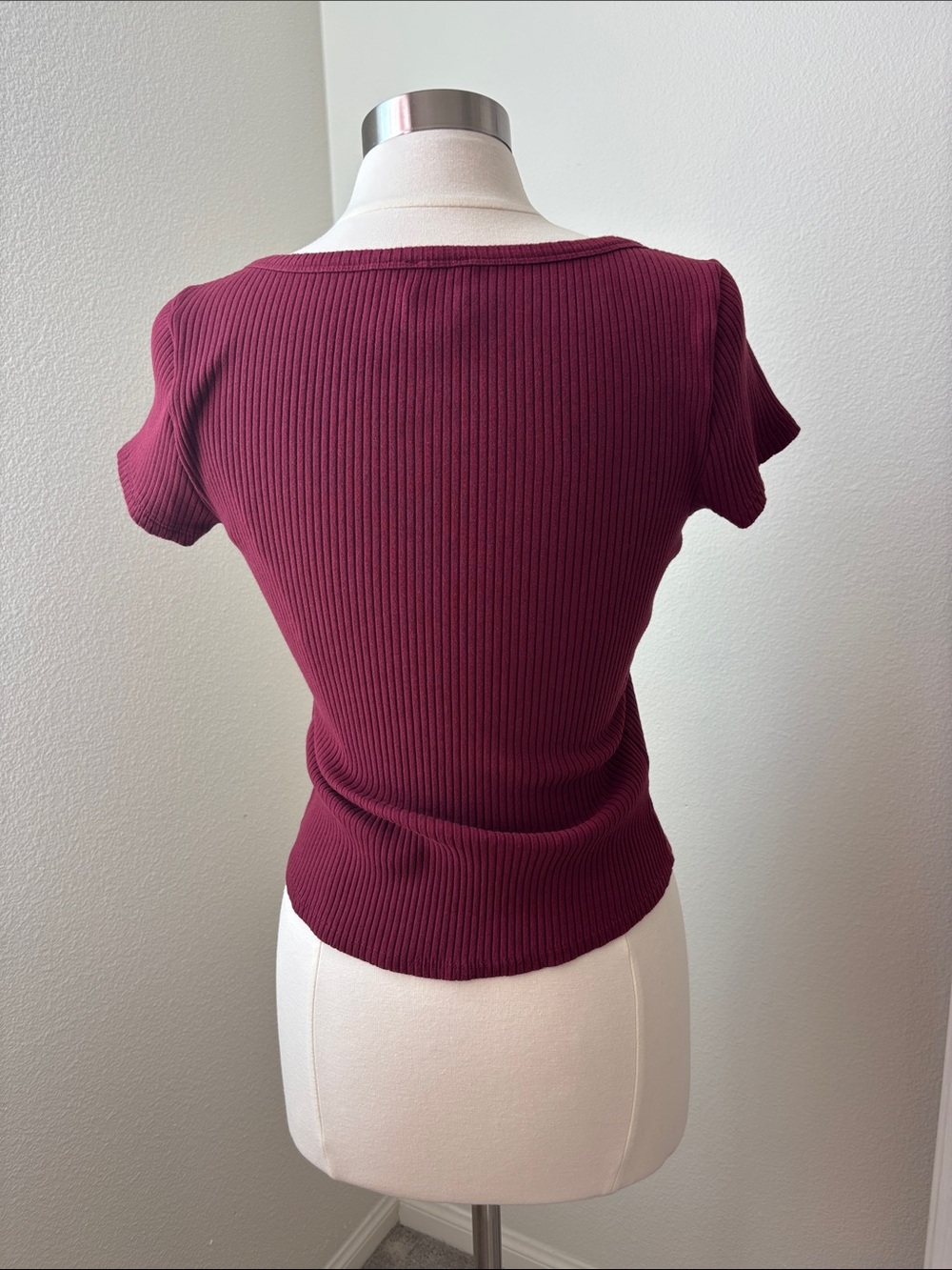 Maeve Ribbed Square-Neck Button top - Picture 3 of 7
